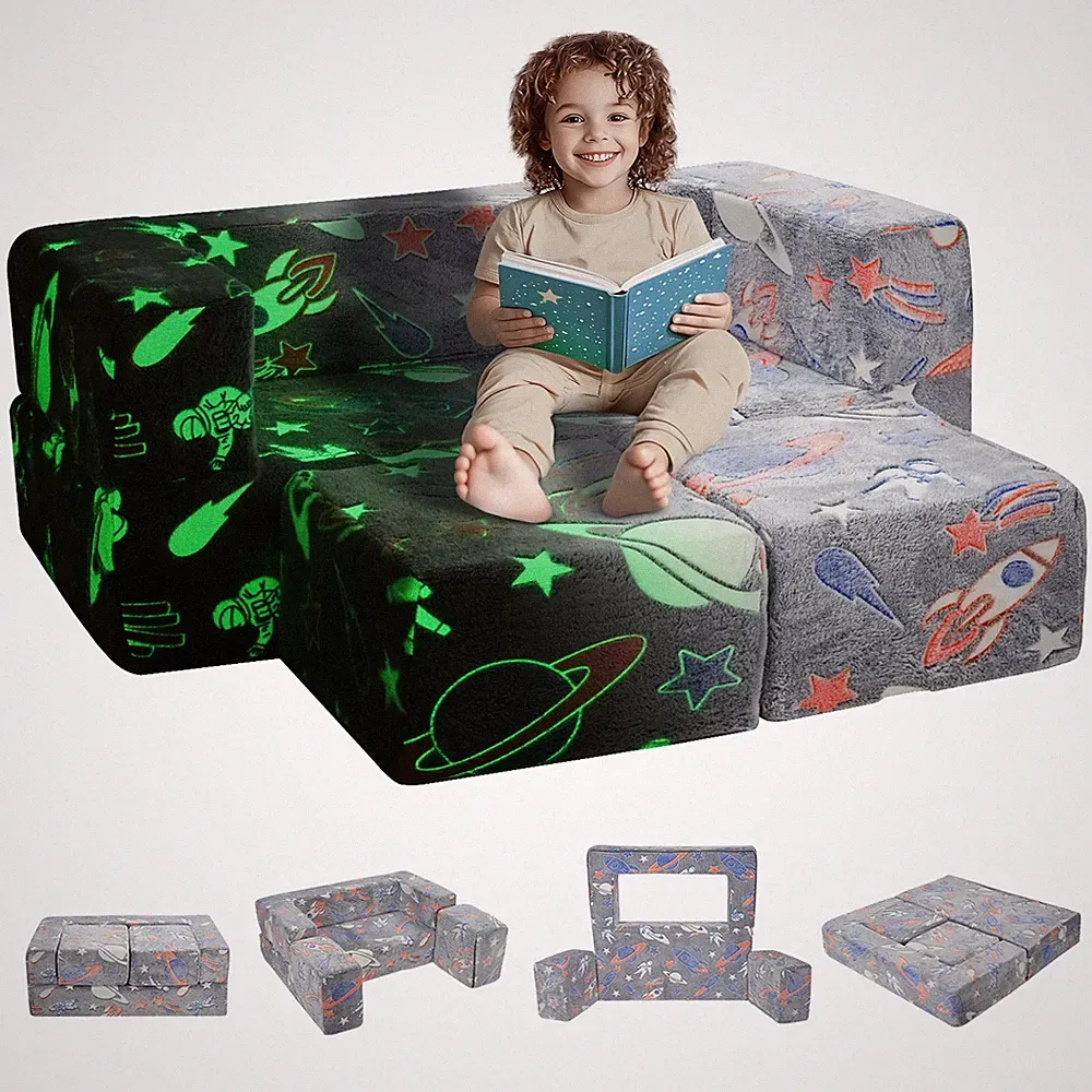 Kids Couch 4Pcs Toddler Sofa Bed Sectional Playroom Furniture Dark Gray