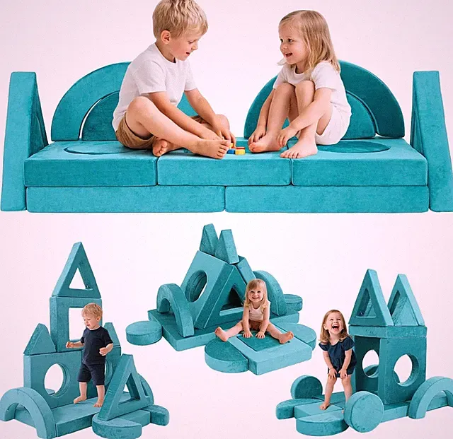 Kids Couch Sofa 16 Pcs Modular Children Couch Play Set Modular Foam Play Couch