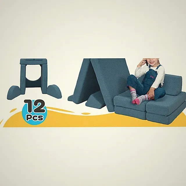 Kids Foam Sectional Sofa, Modular Play Couch Set with 12 Pieces for Imaginative