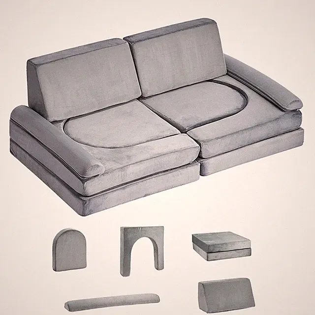 Kids Modular Play Couch Sectional Sofa with Armrests 10 Pcs Gray