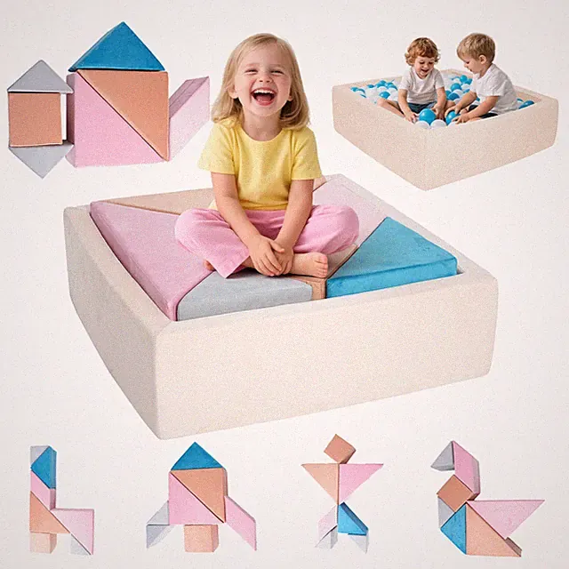 Kids Play Couch, 2-in-1 Sofa with Unique Ball Pit Tangram Puzzle Play Couch Gift