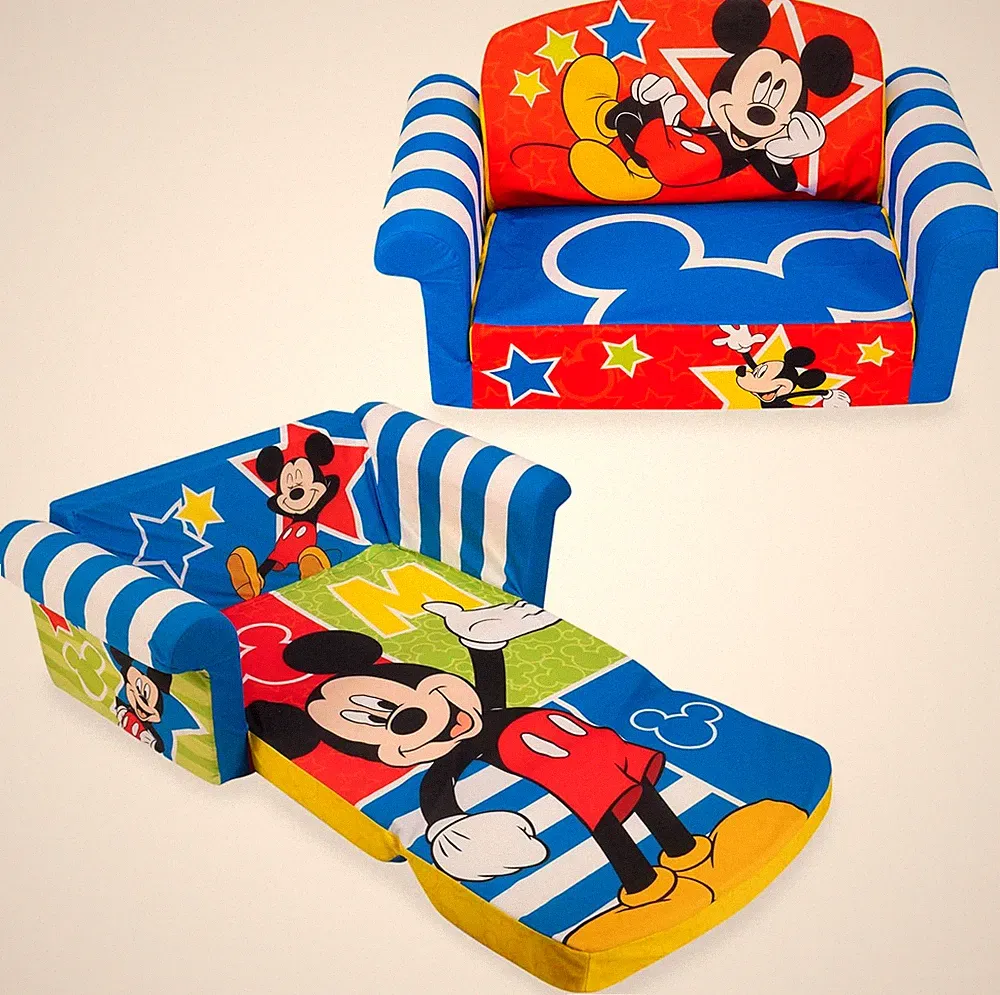 Kids Sofa, 2-In-1 Flip Open Foam Couch and Bed, Mickey Mouse - Pullout Sleeper f