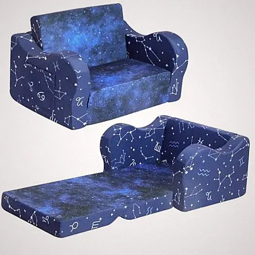 Kids Sofa, 2-in-1 Kids Couch Fold Out, Convertible Sofa to Bed Constellation