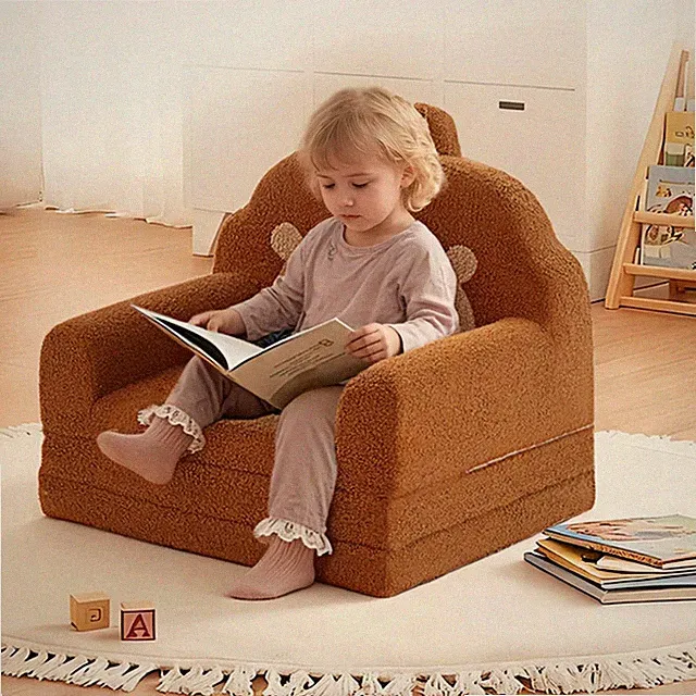 Kids Sofa, 2 in 1 Toddler Couch Fold Out, Toddler Sofa for Boys and Girls, Bear