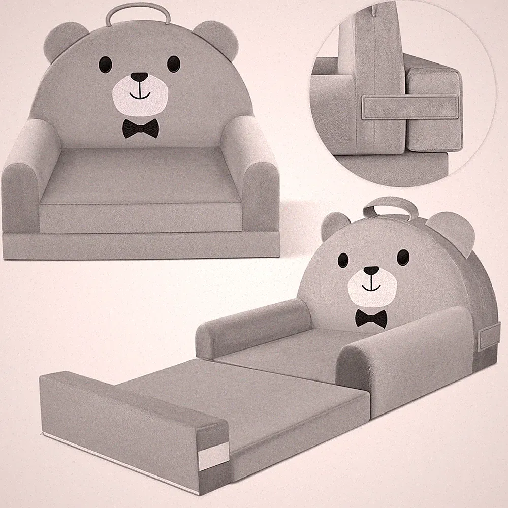 Kids Sofa Bed with Removable Washable Cover & Magic-Tape Backrest – Foldable Tod