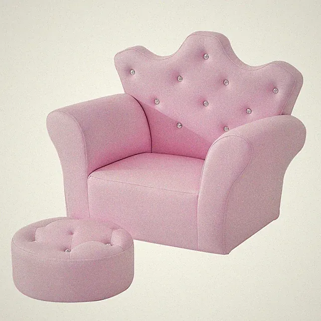 Kids Sofa Set with Footstool, Princess Sofa with Diamond Decoration