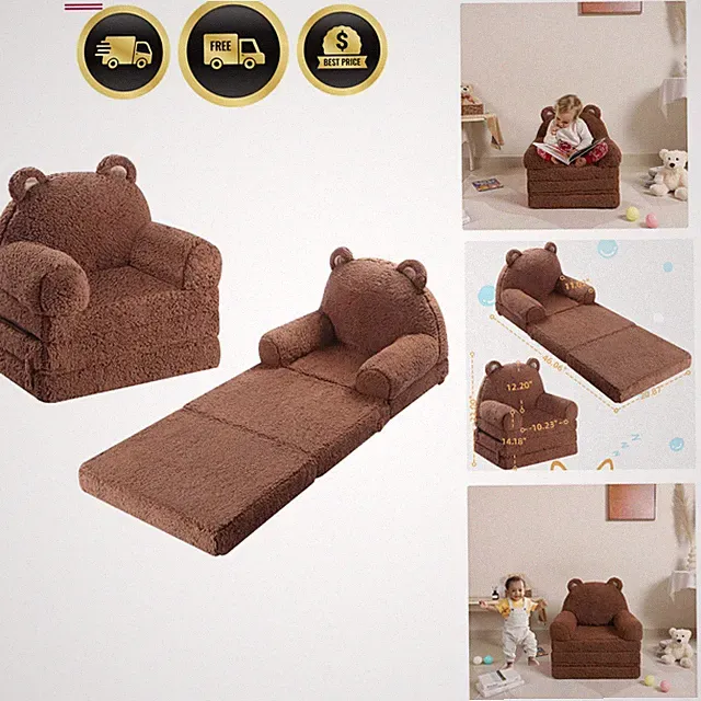 Kids Sofa, Sherpa Couch with Tri-Layer Foam Cushions, Comfy Seating for Kids...