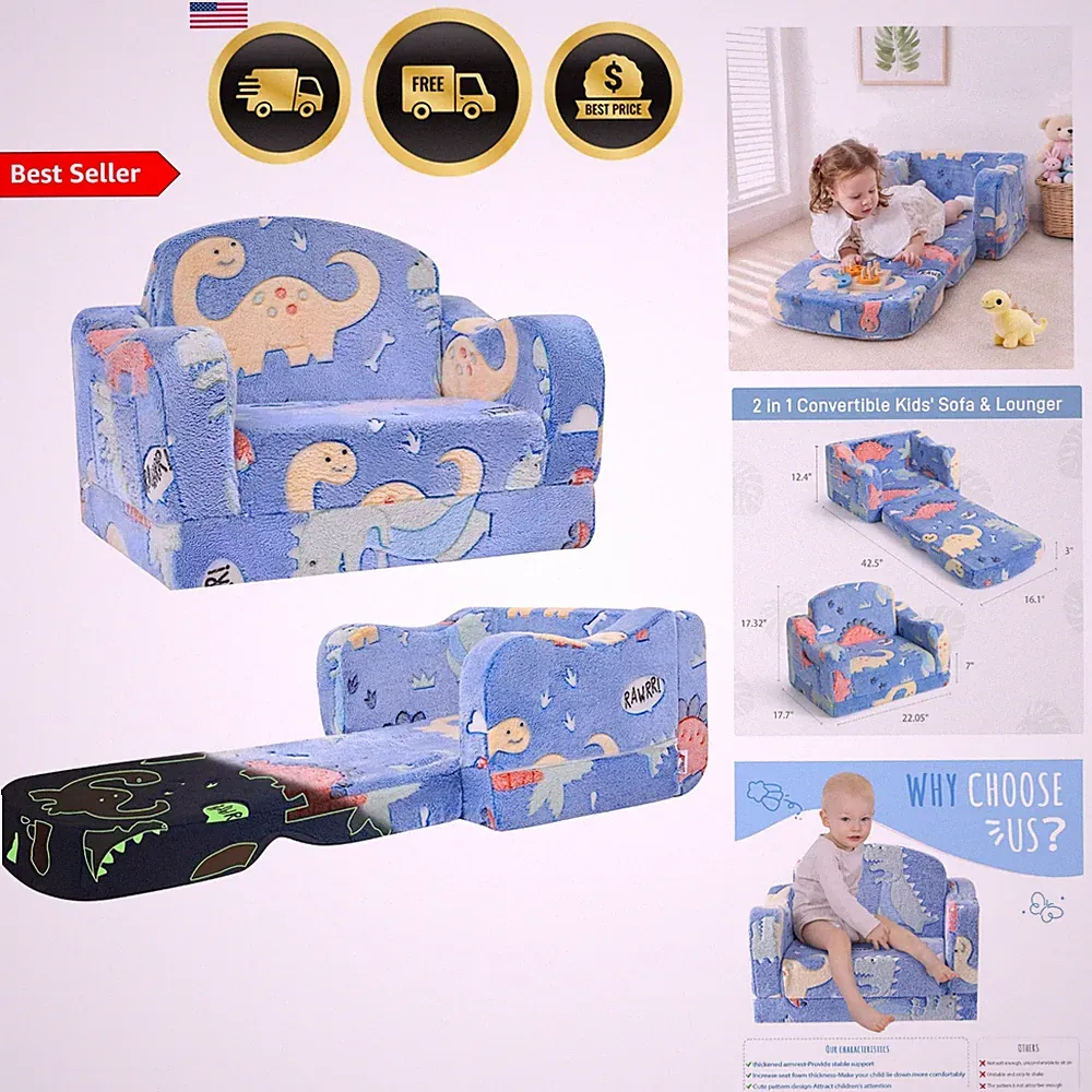 Kids Toddler Chair Couch 2-in-1 Fold Out Sofa Bed for Play Reading Relaxing