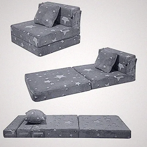 Kids Tri-Fold Sofa Bed – Glow Floor Mattress & Foldable Futon Chair Star