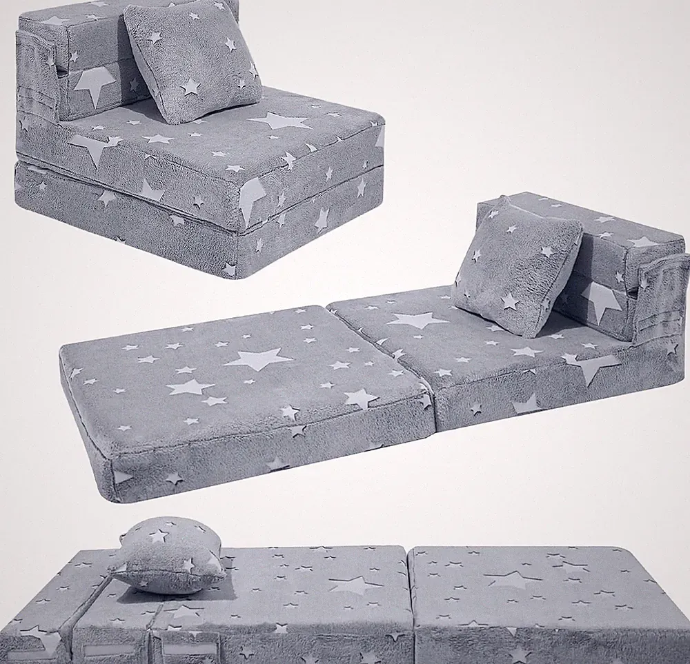 Kids Tri-Fold Sofa Bed – Glow Star Floor Mattress & Foldable Futon Chair Convert