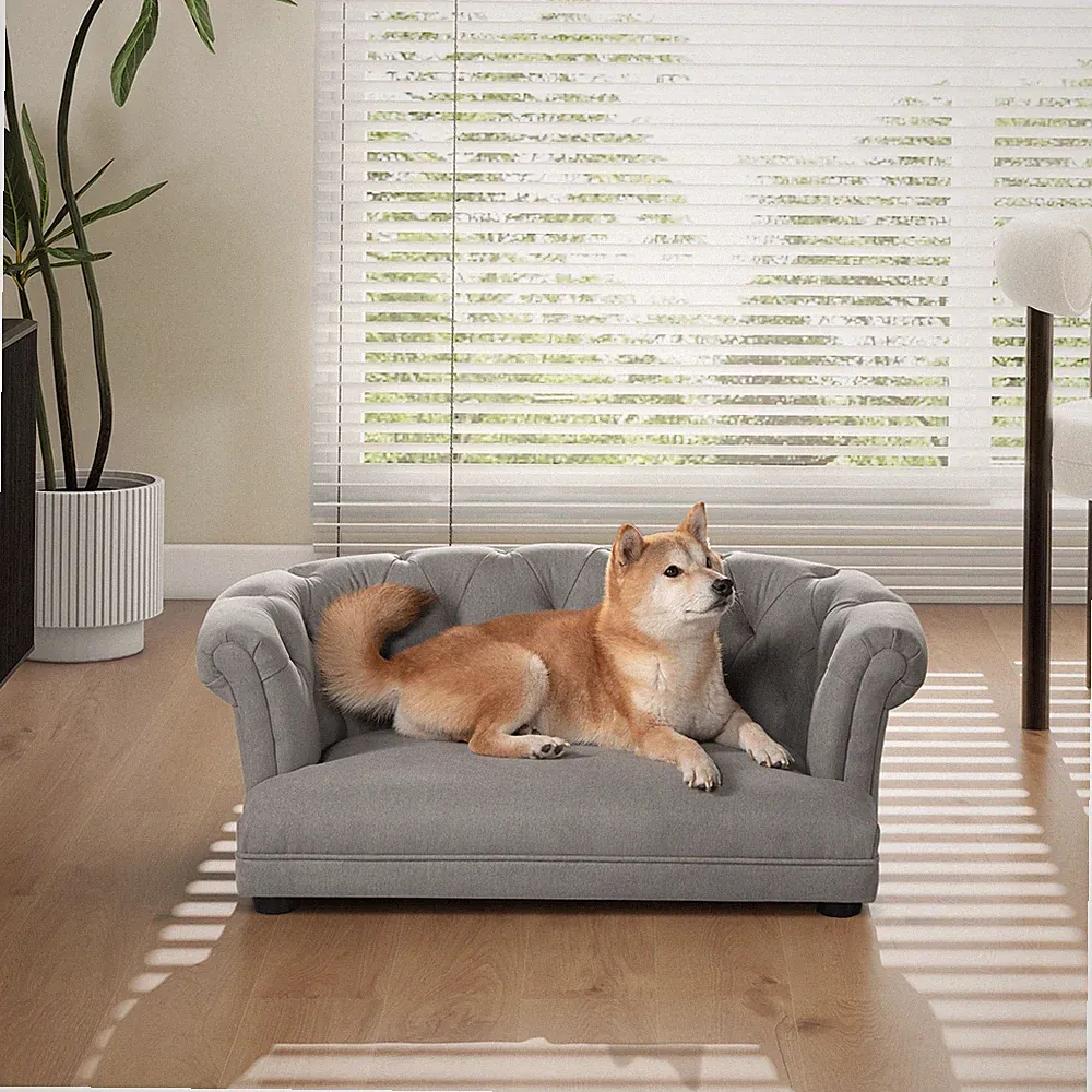 Kiki 36.5" Chesterfield Dog Sofa Bed, Medium, Uptown Gray Stain Resistant High