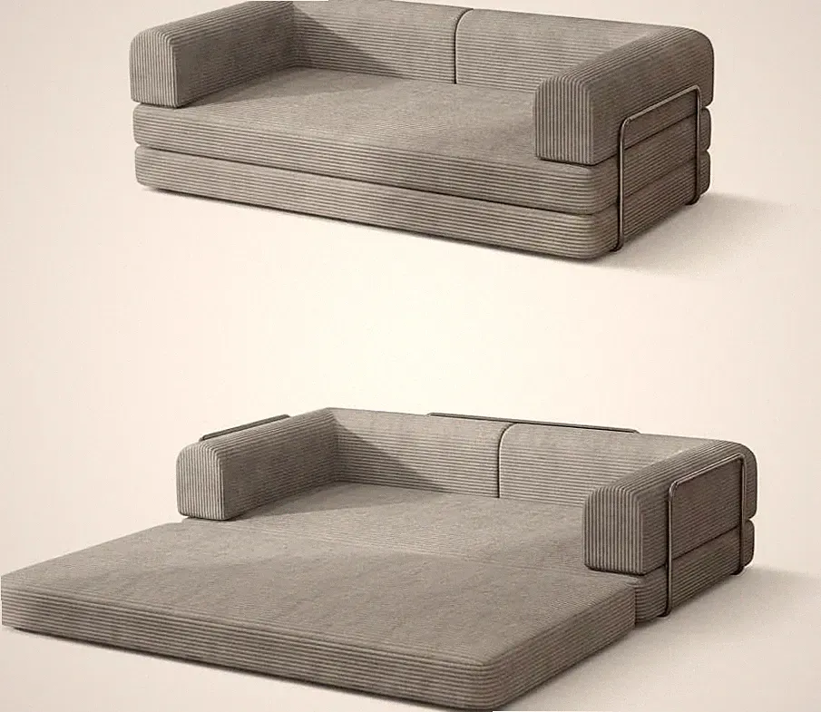 King Size Corduroy Sleeper Sofa Bed 3-Seater Fold Out Futon for Living Room Dorm