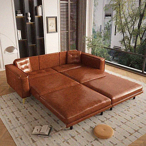 King Size Pull Out Sofa Bed Convertible Sleeper Couch Faux Leather Upholstered