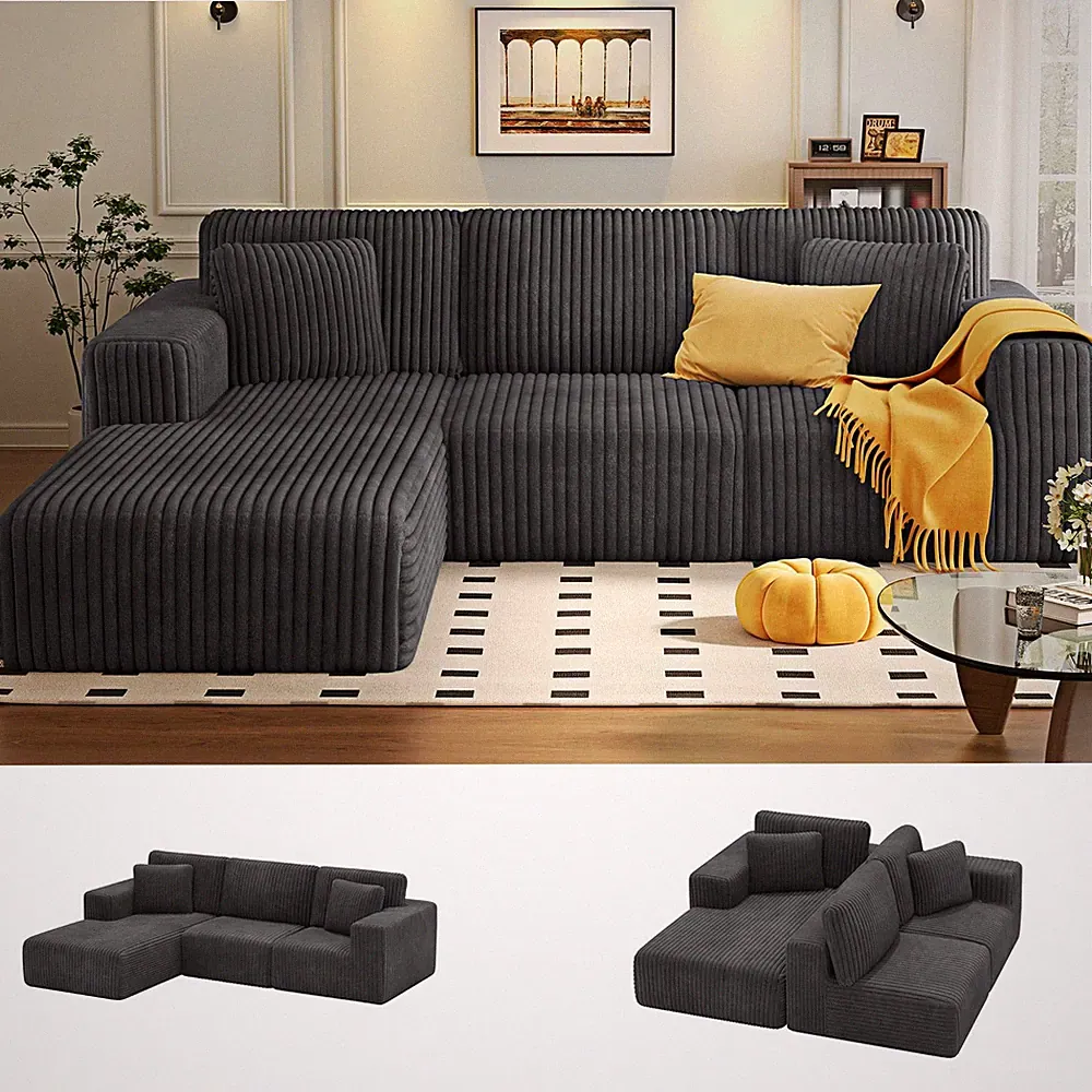KINGYES 107'' Modular Sectional Sofa, L Shaped Cloud Couch for Living Room, M...