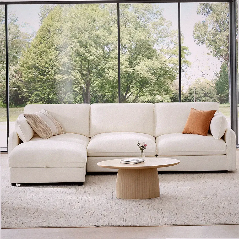 KISLOT 113" Cloud Sectional Sofa L Shape 4 Pcs with Ottoman WARM WHITE