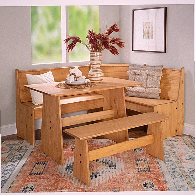Kitchen Breakfast Nook Dining Set Table w/Corner Bench & Storage Pine Wood