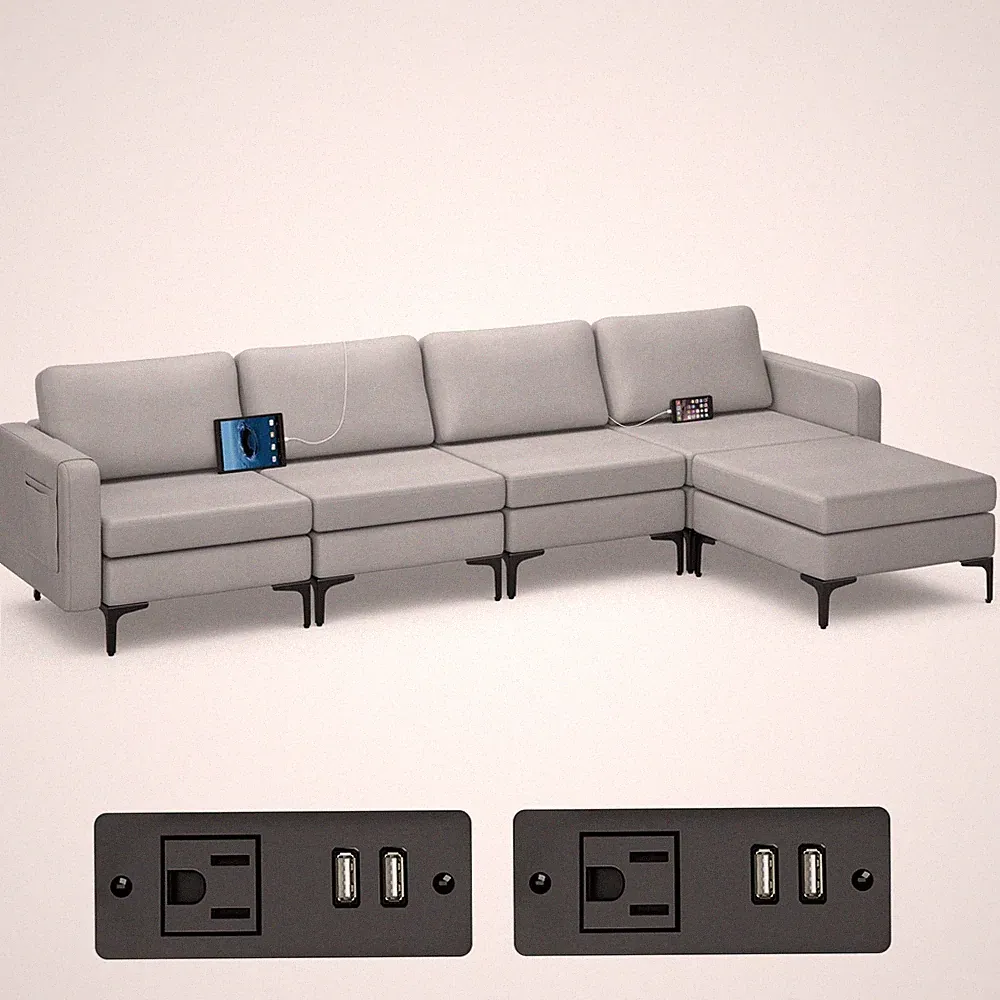 KOMFOTT Modern Oversized Modular Sectional Sofa, 4-Seat Fabric Chaise Lounge Sle