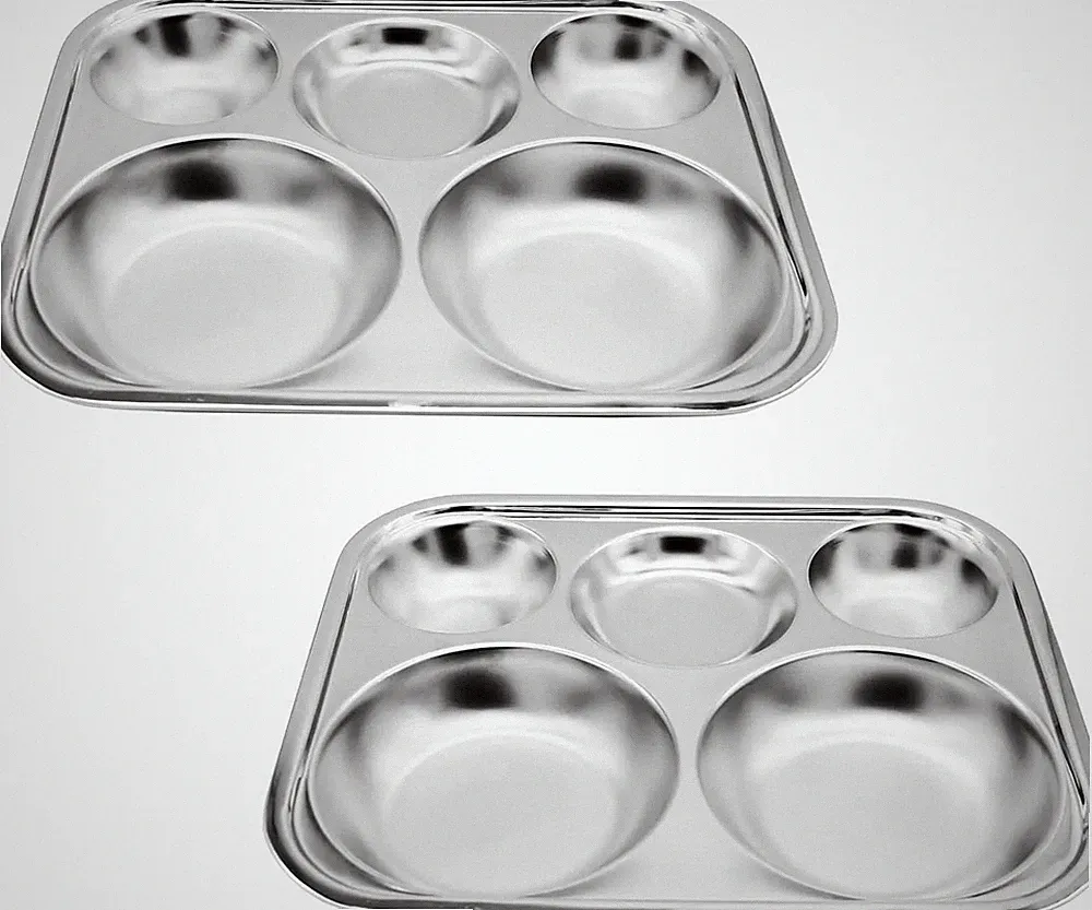 Korean Stainless Steel Divided Plates Large Size 2 Pack Food Tray For Adults