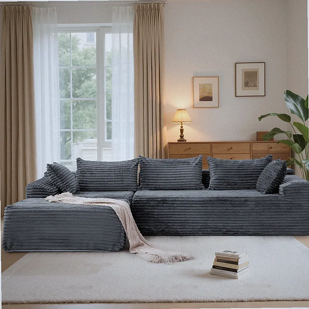 Korser 108" Sectional Couch with L-Shape Chaise Modular Corduroy Sofa