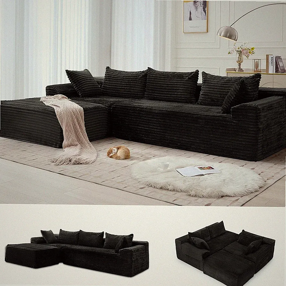 Korser 110" Boneless Modular Sectional Sofa with Chaise, L-Shaped Comfy Corduroy