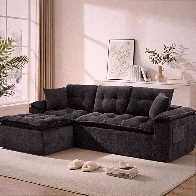 Korser 110" Cloud Boneless L Shaped Modular Sofa with Ottoman & Layered Cushion