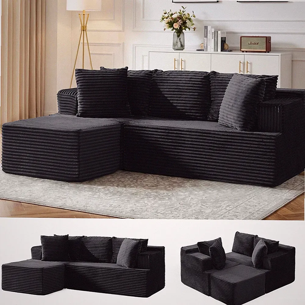 Korser 80" Cloud Modular Sectional Sofa with L-Shaped & Movable Ottoman Corduroy