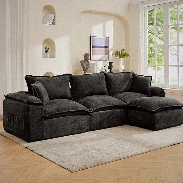 Korser L-Shaped 3-Seat Modular Sectional Sofa with Movable Ottoman Convertible