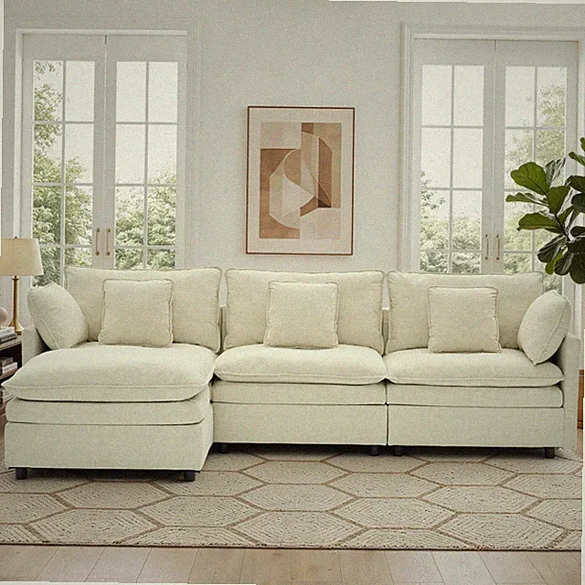 Korser L-Shaped Modern Modular Sectional Sofa With Movable Ottoman & Pillows