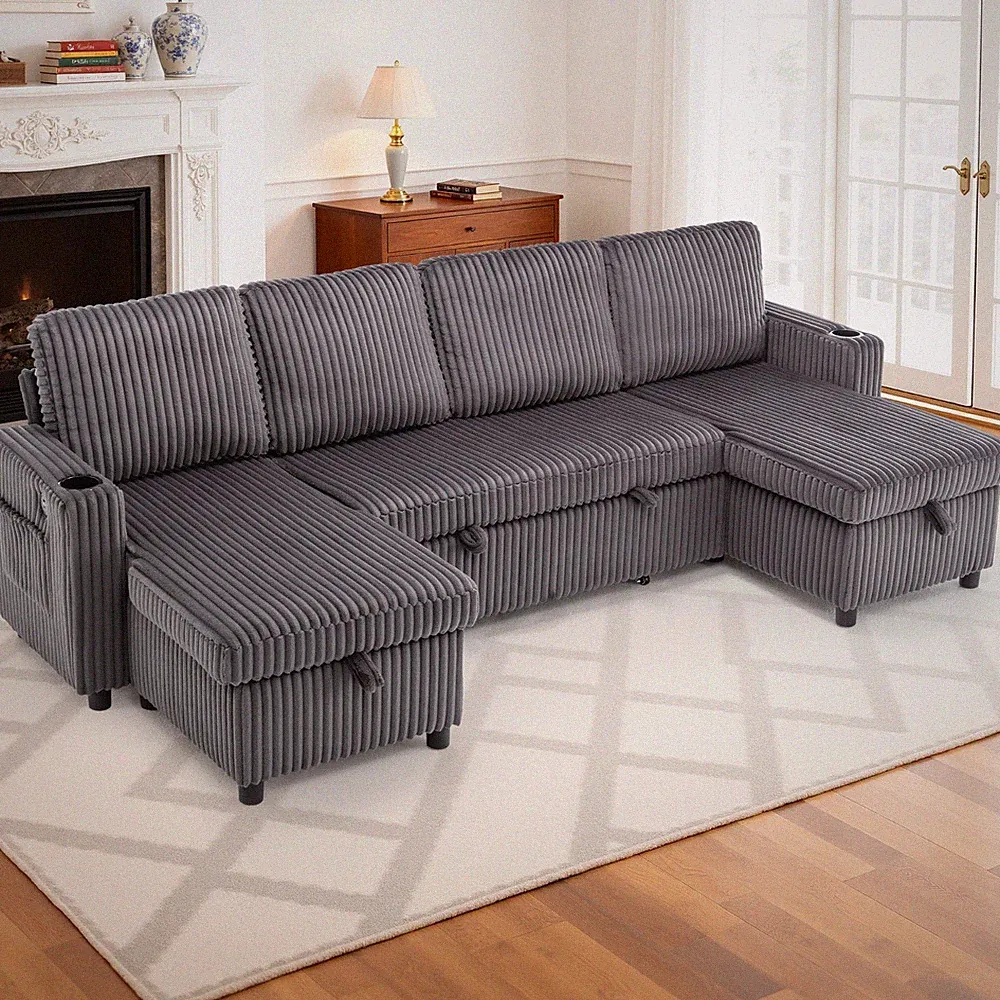 Korser U Shaped Couch with Pull Out Bed Sleeper Sectional Sofa with Type-C Ports