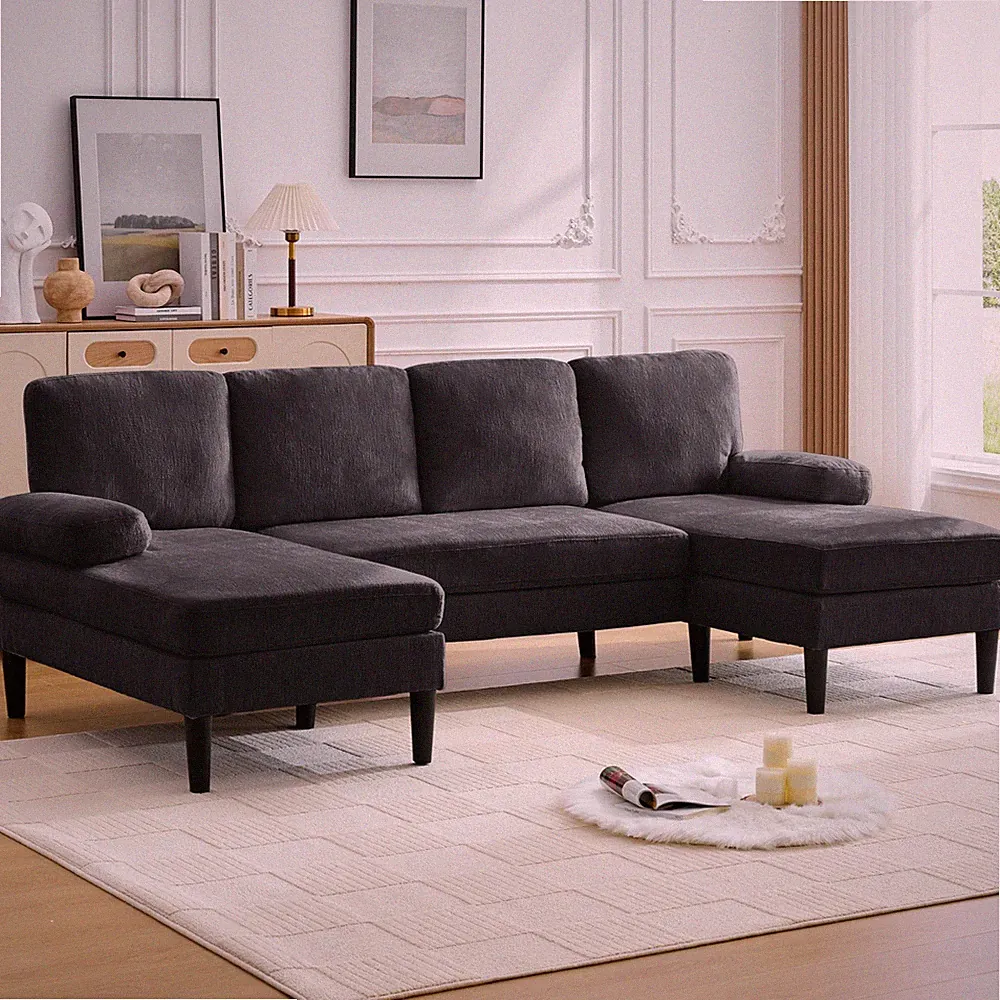Korser U-Shaped Sectional Sofa 4 Seater Lounge Sleeper with Removable Cushions
