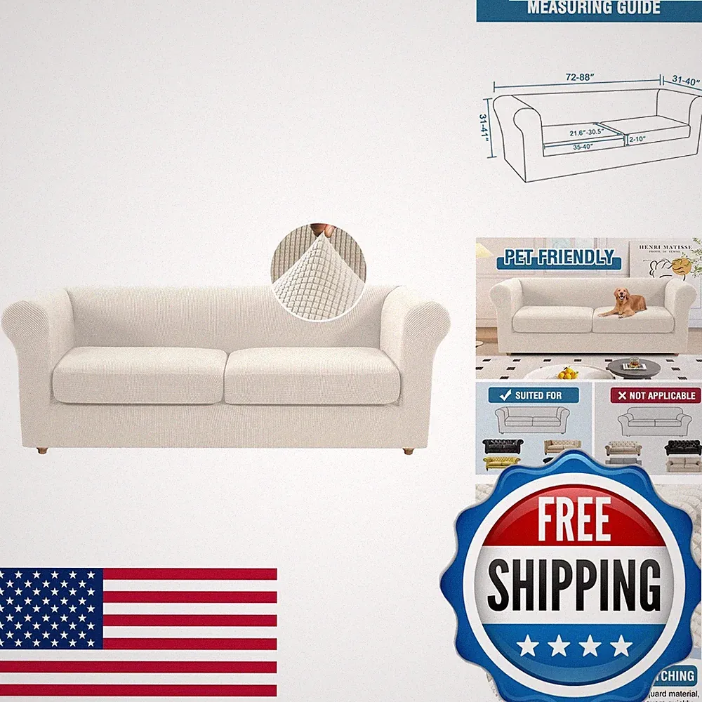 KPPKOU 3 Piece Chesterfield Sofa Cover for 2 Cushion High Arm Couch XL-Loveseat