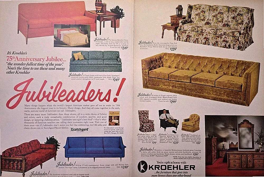 Kroehler Sofa Couch MCM Classic Early American Sofa-Bed Vintage Print Ad 1968