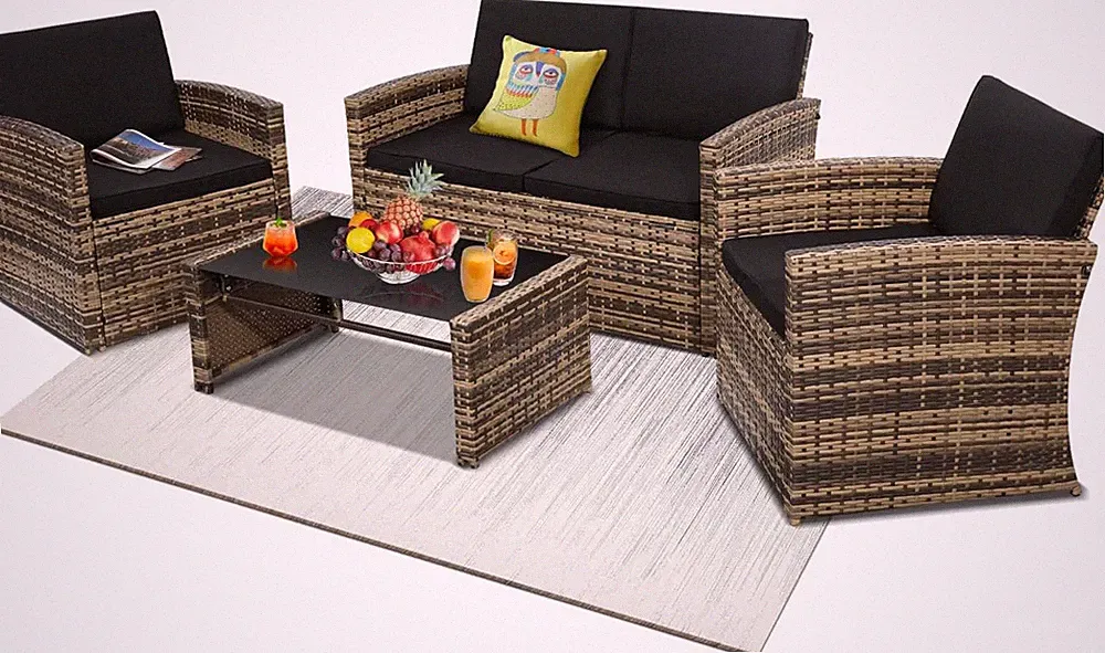 KROFEM 4-Piece Patio Furniture Set, Wicker Outdoor Rattan Sectional Sofa with Cu