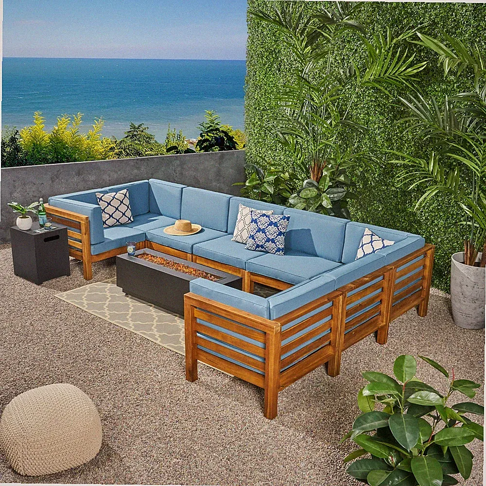 Krystin Outdoor U-Shaped Sectional Sofa Set with Fire Pit