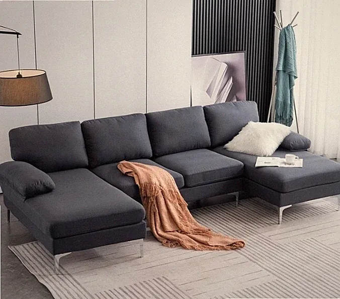 Ktaxon Modern U-Shape Sectional Sofa, Soft Linen Fabric Sectional Couch, Double
