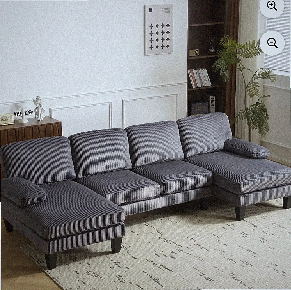 Ktaxon U-Shaped Sectional Sofa, 111" Corduroy Couch, 4 Seat Lounge Sleeper with