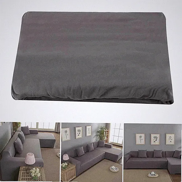 L Shape 3+2 Seat Sectional Sofa Cover Gray Polyester Furniture Slipcover Stain