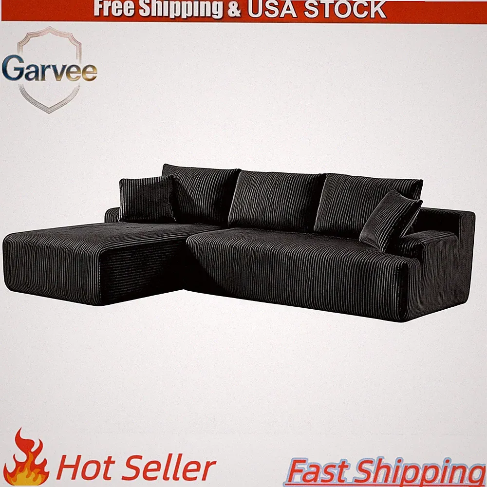L-Shape Boneless 3-Seat Sectional, Left Facing Chaise, Corduroy Cloud Couch