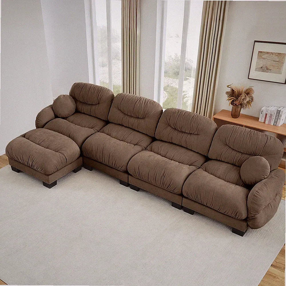 L-Shape Chenille Sectional Sofa High-Density Ergonomic Foam 4 Seater