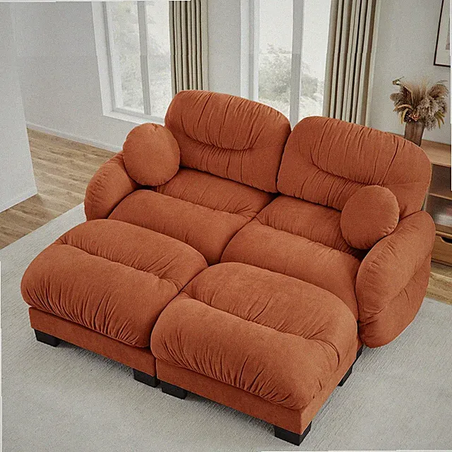 L-Shape Chenille Sofa 2-Seater Modular Sectional w/ 2 Ottomans, Orange