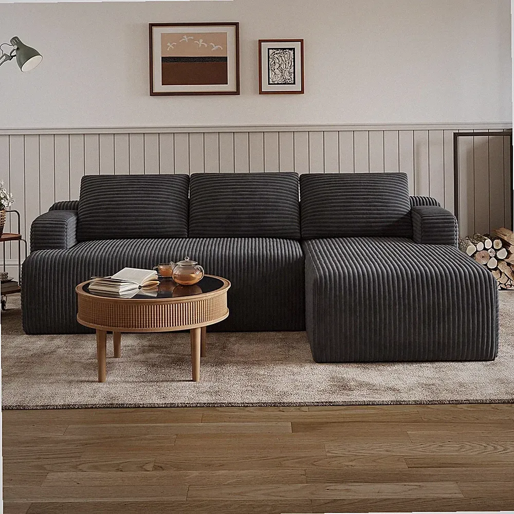 L-Shape Dark Grey Sectional Sofa with Smart Coil® Support, No Assembly Needed