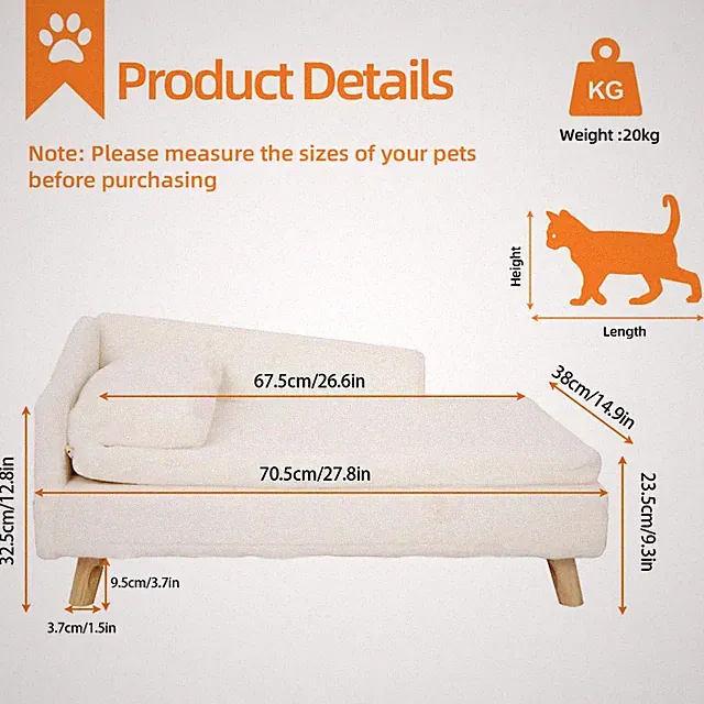 L Shape Dog Sofa Bed Cat Cushion Chaise Stool Soft Warm Nesting Couch with Rubbe