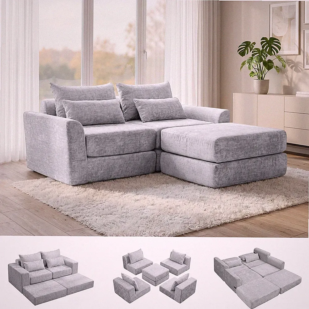 l-Shape Flexible Combination Sleeper Couch,Cloud Modular Sectional Sofa,No Assem