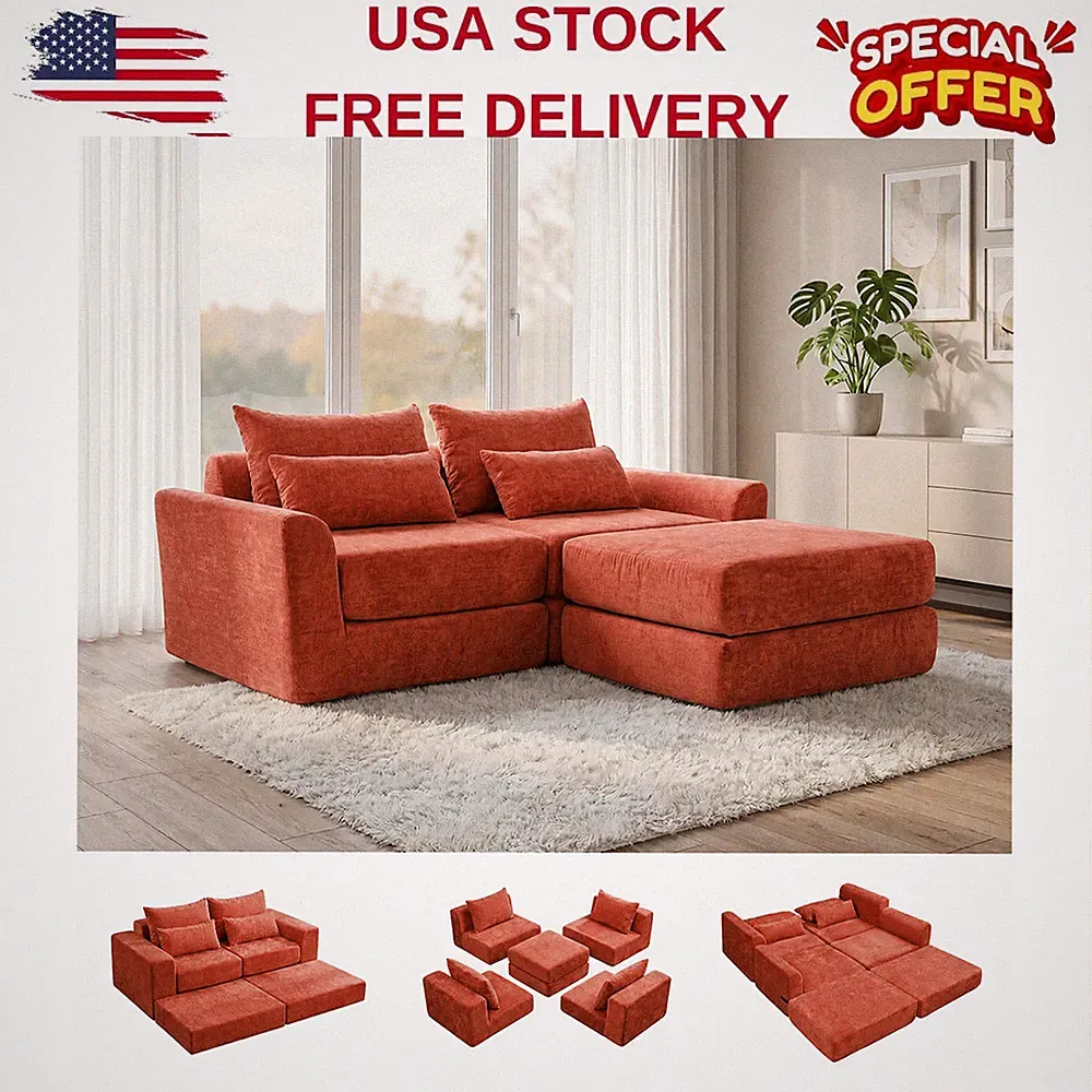 l-Shape Flexible Combination Sleeper Couch,Cloud Modular Sectional Sofa,No Assem