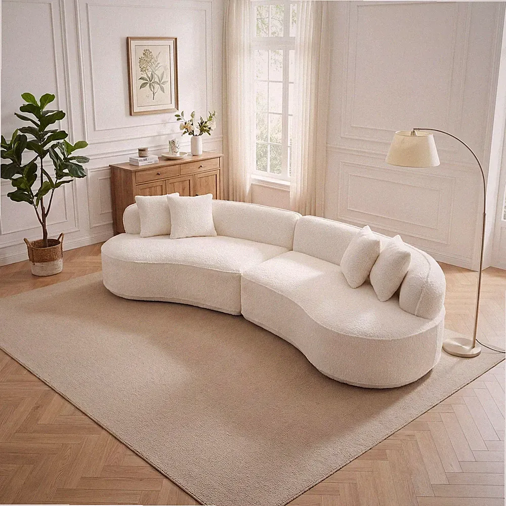 L-Shape Foam Sectional Sofa Sleeper White 114"