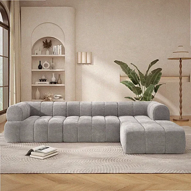 L-Shape Foam Sectional Sofa with Chaise Grey 122"