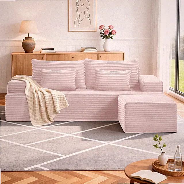 L-Shape Modular Cloud Couch with Movable Ottoman Chaise, Corduroy, No Assembly