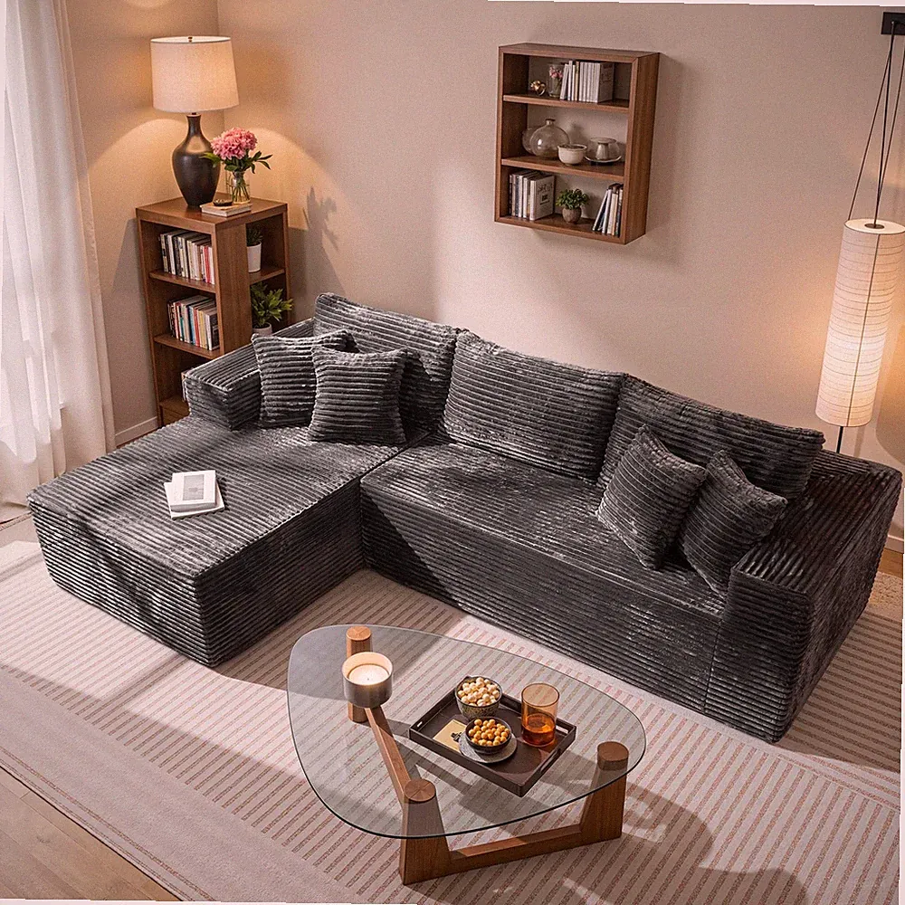 L Shape Modular Sectional Couch 108X70 Deep for Seat Left Chaise Lounge Gray