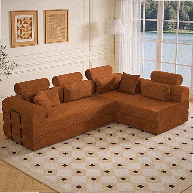 L-Shape Modular Sectional Sofa Bed, 4-Seater Corduroy Couch Modern Minimalists