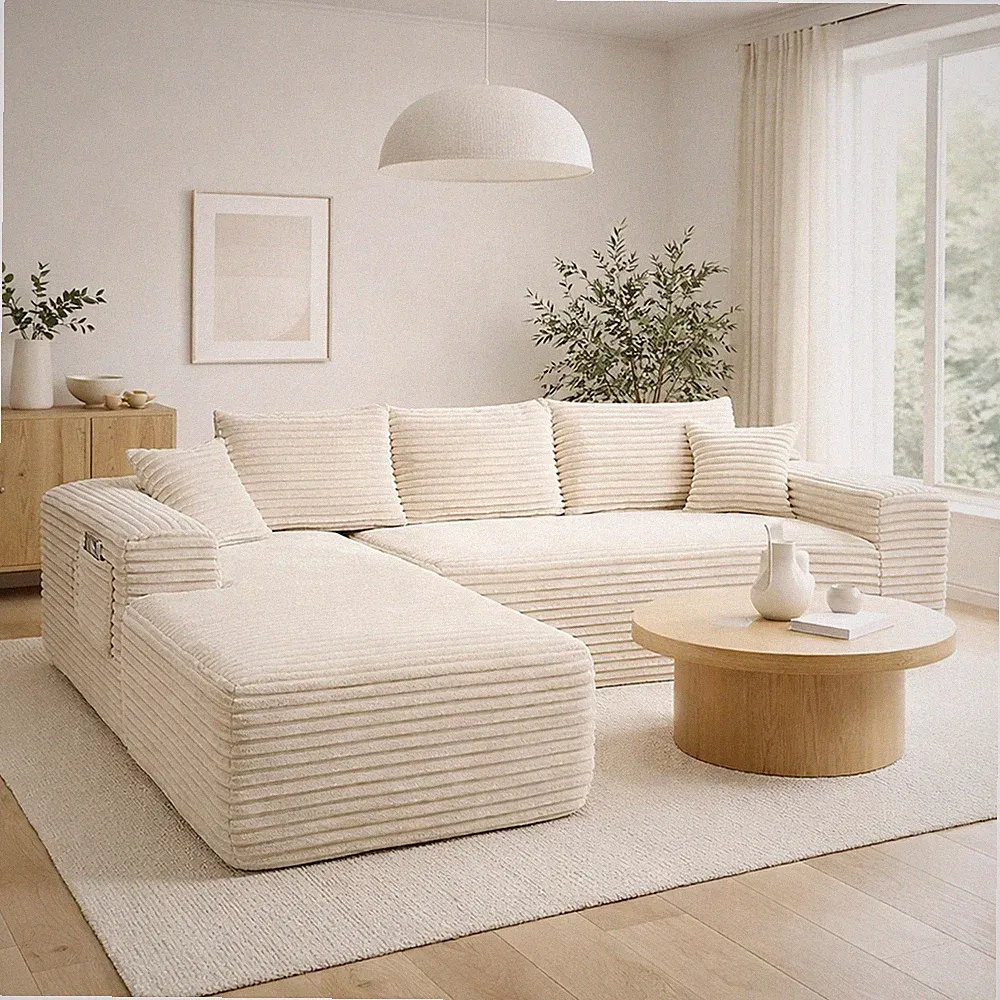 L Shape Modular Sectional Sofa Double Sided Soft Fabric High Rebound